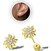 Hypoallergenic 14k Gold Plated Snake Flat Back Earrings for Women-316L Stainless Steel Push-in Design Tiny Stud Earrings Can Be Used for Cartilage/Tragus/Helix Multiple Piercing Jewelry