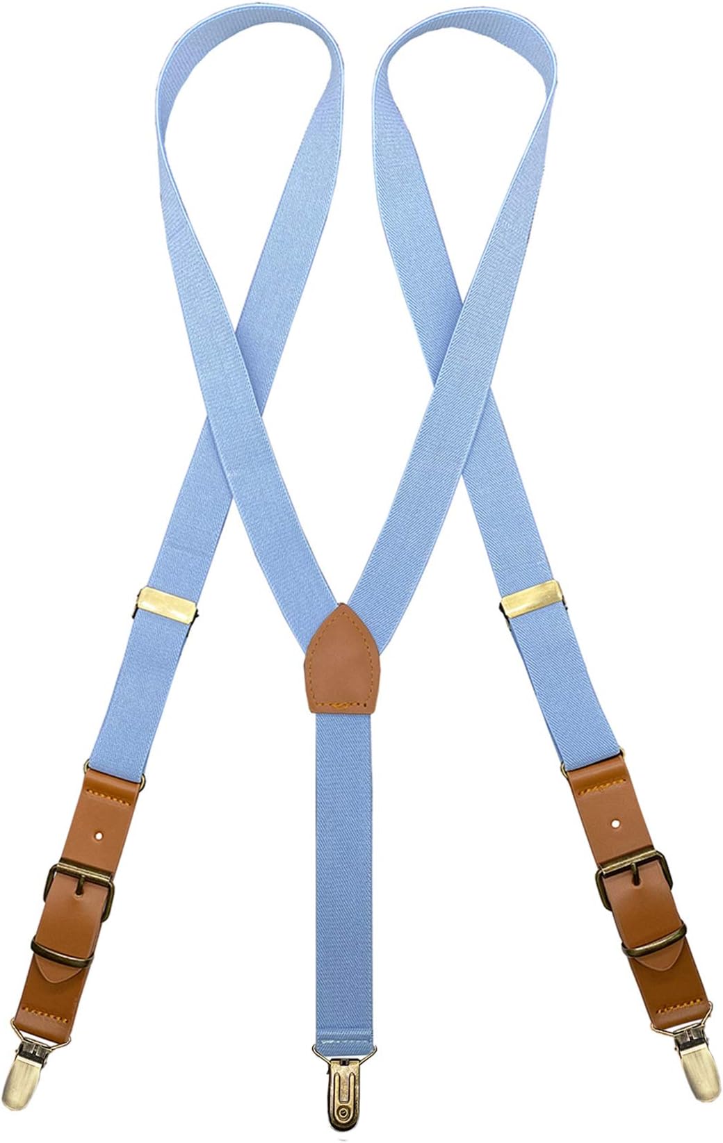 MENDENG Adjustable Suspenders for Men Bronze Metal Clips Braces with Leather