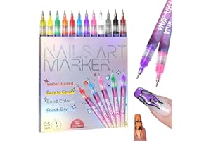YAWOTA Nail Markers, 12 Colors 3D Nail Art Pens Set, Nail Point Graffiti Dotting Drawing Painting Liner Pen for DIY Nail Art Beauty Adorn Manicure Tools, Home Salon Quickly Dry Nail Art (A)