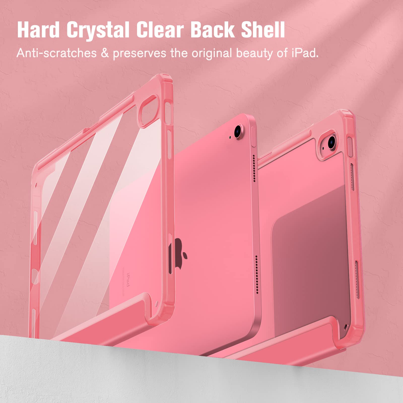 Fintie Hybrid Slim Case for iPad (A16) 11th Generation 11 Inch (2025), iPad 10th Generation 10.9 Inch (2022) - Shockproof Cover with Clear Transparent Back Shell & Pencil Holder, Pink