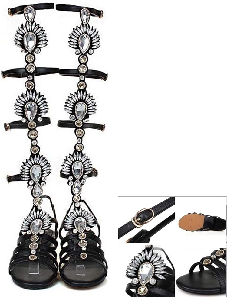 rhinestone knee high gladiator sandals