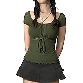 Y2K Mesh Top Women Babydoll Short Sleeve Shirt Scoop Neck Ruffle Hem Clothes