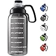 64 OZ Water Bottle with Straw, Motivational Half Gallon Water Bottles with Times to Drink, BPA Free 2L Sports Large Water Bottle with Handle Wide Mouth Water Jugs for Gym, Office, Working