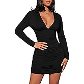 Floerns Women's Deep V Neck Bodycon Mini Dress Long Sleeve Club Dinner Night Out Dresses
