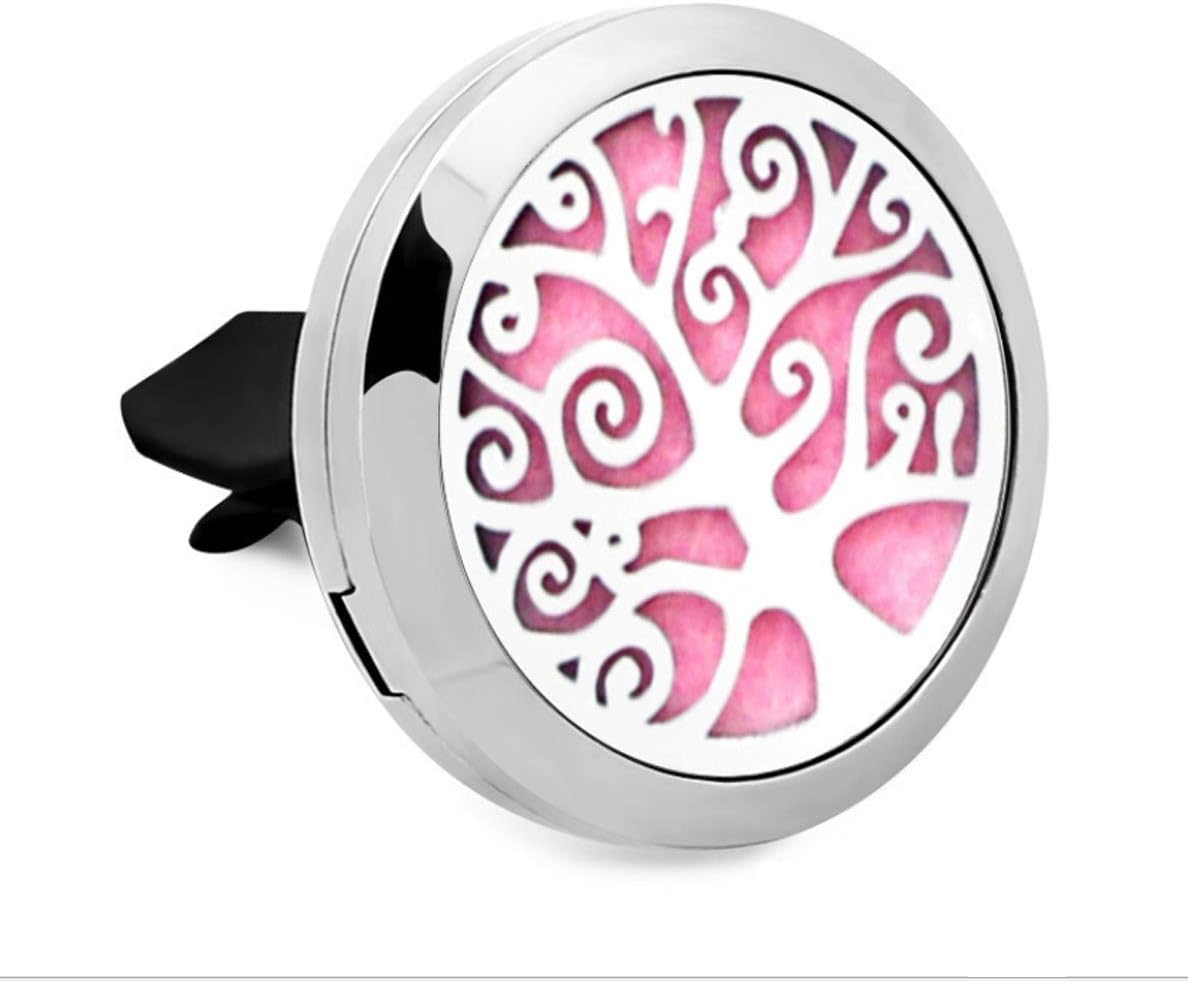 Werylee Car Diffuser Vent Clip Stainless Steel Car Aromatherapy Essential Oil Diffuser Air Freshener Vent Clip Locket with 10 Pcs Replacement Felt Pads (Tree of Life)
