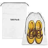 100 Pack Clear Shoe Bags for Travel, 12"x18" Large Travel Shoe Bags for Storage and Packing, Waterproof Drawstring Shoe Bag for Traveling, Bulk Travel Essentials for Men and Women