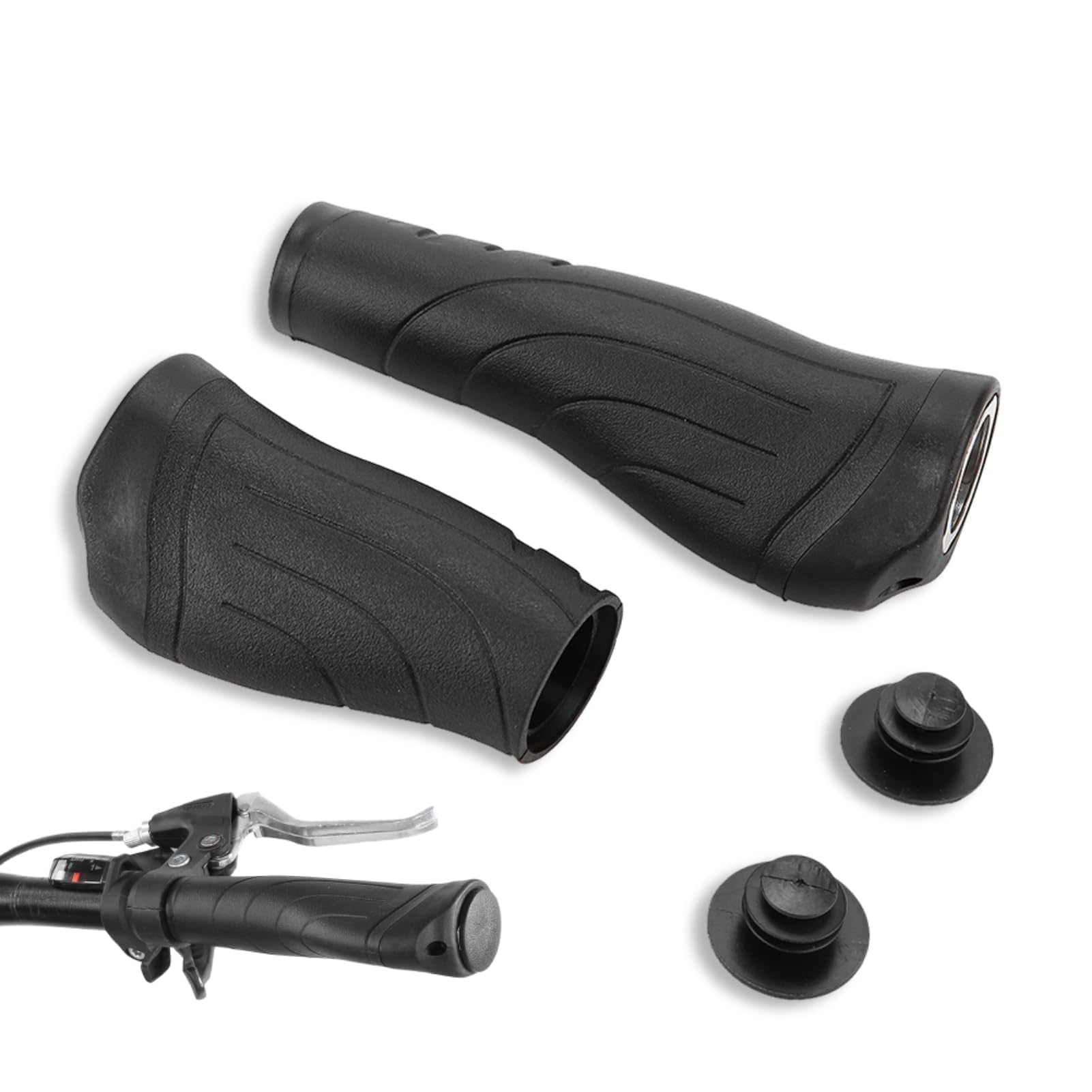 1 Pair Bike Handlebar Grips, Ergonomic Non Slip Mountain Folding Bike Handlebar Bar Grips with Double Lock On Screws 22.2mm/0.9in Universal for Most Bikes, EBikes, Scooters (Long+ Short)