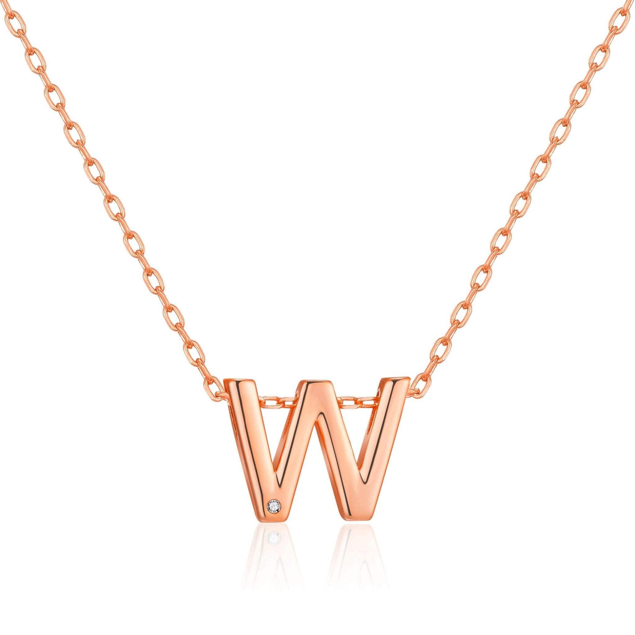 Philip Jones Rose Gold Plated Initial Necklace Letter W Created with Zircondia® Crystals