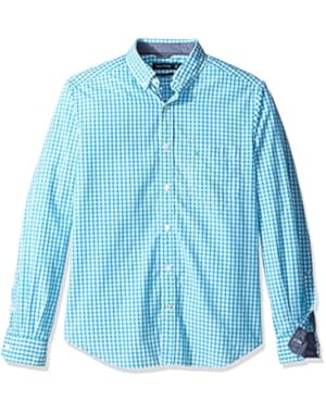 Men's Long Sleeve Gingham Plaid Button Down Shirt