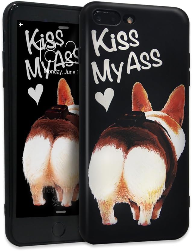 iPhone 8 Plus case,iPhone 7 Plus Case, COZICROO New Animal Original Design Series Plastic Slim Case Soft TPU Bumper for Apple iPhone 7 Plus(5.5 Inch) (Black Corgi)