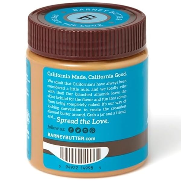 BARNEY BUTTER ALMOND BUTTER, SMOOTH, 10 OUNCE JAR, SKIN-FREE ALMONDS, NO STIR, NON-GMO, GLUTEN FREE, KETO, PALEO, VEGAN