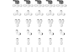 HAOCHEN 1/4 Inch O.D.Quick Connect Fittings,Food Grade 1/4" Push to Connect Fittings,1/4 Water Tubing Line Fittings for RO(Reverse Osmosis) Systems(Ball Valve+T and Y Tee++L and 1 Union + Plug,35 Pcs)