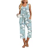 TAOHUADAO Womens Summer 2 Piece Pajama Sets, Sleeveless Tops with Capri Pants, Lounge Ladies Pjs Sets with Pockets