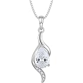 JO WISDOM Birthstone Necklace for Women Teardrop Cubic Zirconia Necklace 925 Sterling Silver Fine Jewelry Birthday Gifts for Women