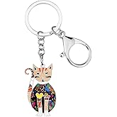 BONSNY Enamel Alloy Chain Cat Key Chains For Women Car Purse Handbag Charms keychains Gifts