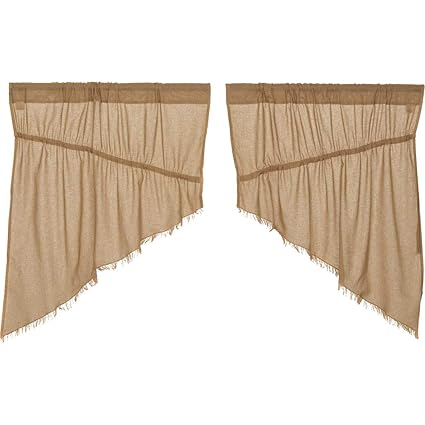 VHC Brands Tobacco Cloth Khaki Prairie Swag Fringed Set of 2 36x36x18