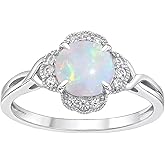 MOTIEL 1.5ct Round Opal Rings For Women 925 Sterling Silver Dainty Genuine Opal Wedding Engagement Ring October Birthstone Opal Ring For Her