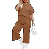 Imily Bela Womens Plus Size 2 Piece Sets Summer Vacation Outfits Short Sleeve Tops and Wide Leg Pants Matching Lounge Set
