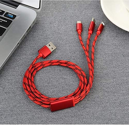2 Pack Multi Charging Cable by Trendsetter 3 in 1 Nylon Braided Multiple USB Fast Charger Cord 3 Feet/1m with Micro USB/Type C Compatible for Phone 7/7 Plus/Galaxy S8 (Red)