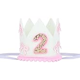 2nd Birthday Crown, Pink and White 2 Hat Bow Crown Second Two Years Old Celebration Headwear for Girls Party Accessory