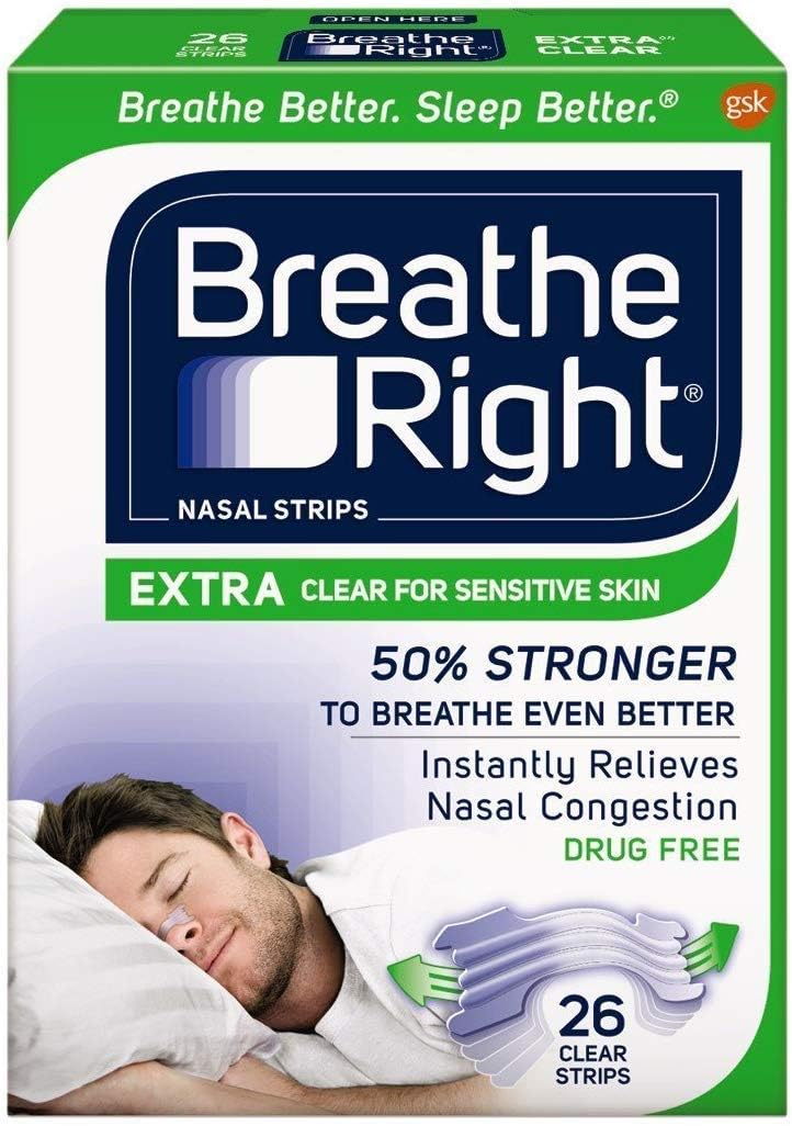 Breathe Right Nasal Strips EXTRA CLEAR For SENSITIVE SKIN 104 Strips (4 packs of 26): Health & Personal Care
