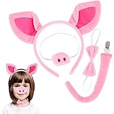 Amosfun Pig Costume Set Pig Ear Headband Nose Tail Bowtie Set Animal Cosplay Costume Accessory Photo Props