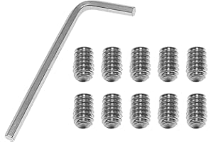 BAIRONG 10pcs 304 Stainless Steel Allen Head Hex Hexagon Socket Flat Point Set Screw End Grub Headless Bolt 1/4-20 x 3/8" with Hex Drive Wrench