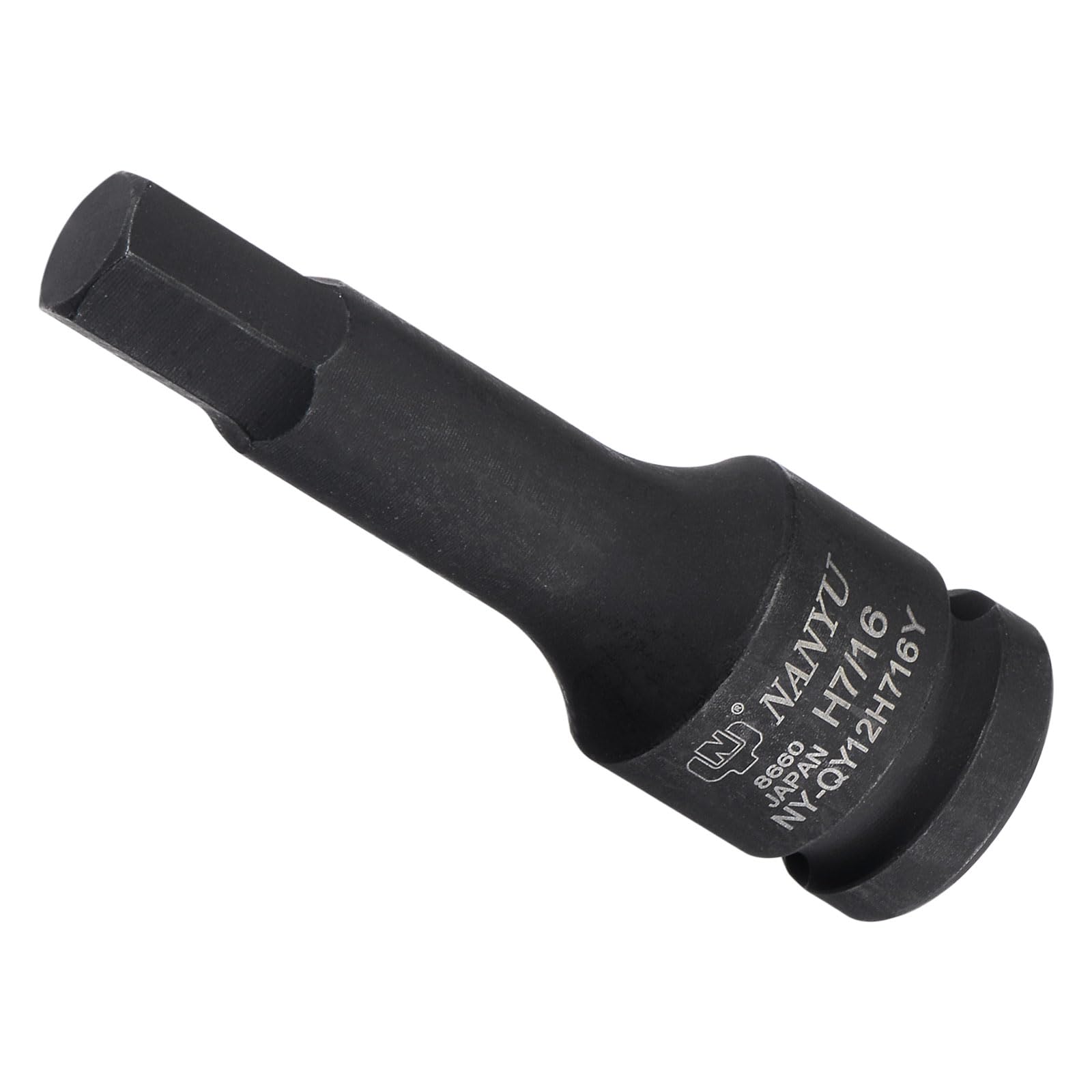 CoCud Impact Hex Bit Socket, 7/16" Hex Bit 1/2" Square Drive 78mm Length, CR-MO Chamfer Design Pin Hole SAE Hex Socket - (Applications: for Automotive Electric Repair)