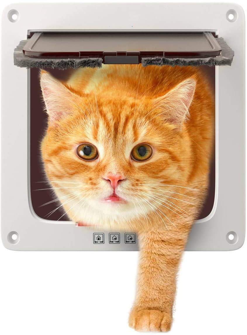 Sailnovo Cat Flap Dog Flap 4-Way Magnetic Closure for Cats and Small Dogs - Dog Door Cat Door Pet Flap 19 x 20 x 2.1 cm (S, White)