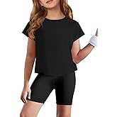 ZDC Girls Athletic Yoga Shirts Summer Short Sleeve Quick Dry Crop Tops Basic Gym Tees 5-14 Years