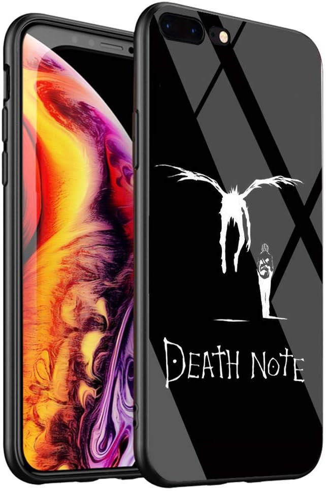 DTYZL Phone Case for iPhone 7 Plus/8 Plus，Tempered Glass Back Cover and TPU Soft Rubber Silicone Frame for Scratch and Fall Resistance DT-124 Death Note Ryuk kira