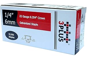 3PLUS 71/06 22 Gauge 3/8-Inch (9mm) Crown 1/4-Inch Leg Length Galvanized Fine Wire Staples, Interchangeable with 71 Series Staples (10,000 per Box), 71 Series Staples