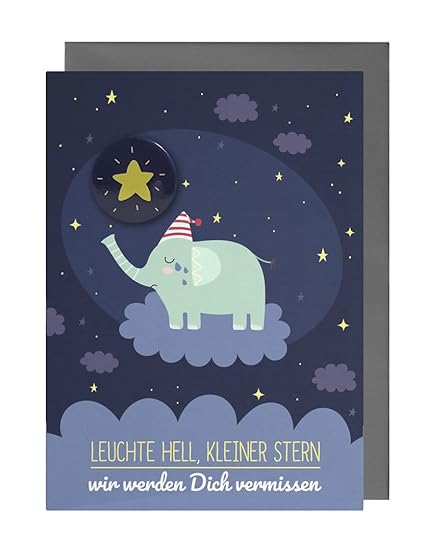 Trauerkarte Kind Baby Sternenkind Fehlgeburt Mit Stern Button Umschlag Motiv Elefant