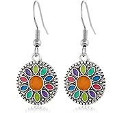 QLUYCKW Bohemian Vintage Disc Earrings Color Rhinestone National Style Dangle Drop Earrings for Women Jewelry Gifts