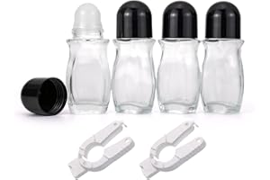 Newzoll 4 Pack 50mL Clear Glass Roller Bottles for Deodorant, Essential Oil Roll On Bottles, Leak-Proof Refillable Rollerball