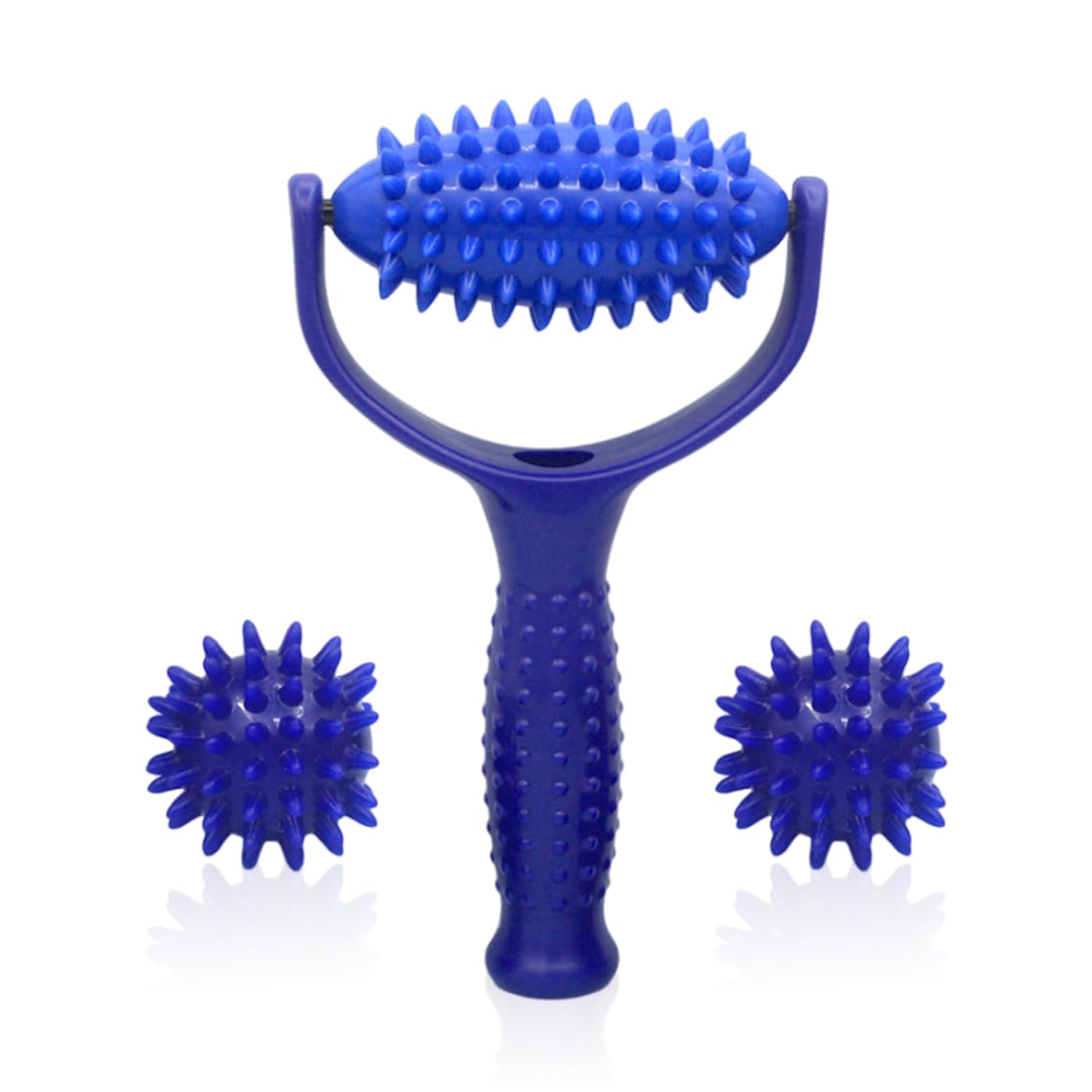 3-Piece Set of Massage Equipment, Foot Massage Equipment, Massage Tools with Handles, Massage Rollers, Back Muscle Massage Balls, Portable Massage Tools, Massage Accessories (Blue)