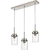 MELUCEE Kitchen Pendant Lighting Over Island 3 Lights Linear Chandelier Brushed Nickel Finish Dining Room Light Fixtures Ceil