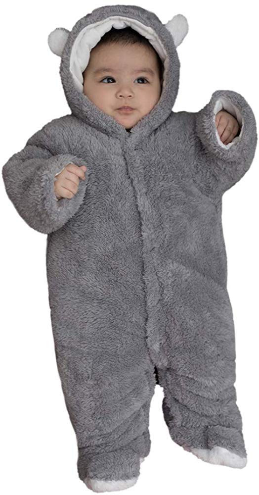 FIRENGOLI Unisex Baby Cloth Winter Coats Cute Newborn Infant Jumpsuit Snowsuit Bodysuits (Grey,0-3 M)