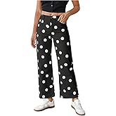 WDIRARA Women's Polka Dots Jeans Vintage Stretchy Straight Leg Denim Pants