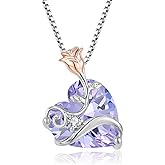 Oskani Rose Flower Birthstone Heart Necklaces for Women, 925 Sterling Silver 5A Cubic Zirconia Pendant Jewelry Gifts, Anniversary Birthday for Wife Mom Her
