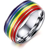 mintolex Pride Ring Titanium Steel LGBT Rainbow Rings for Gay Lesbian Asexual Bisexual Trans Nonbinary LGBTQ Pride Month Friendship Wedding Promise Band Rings Jewelry Gift for Couples Men Women