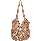 FREEBLOSS Crochet Beach Bags for Women Brown Boho Knitted Tote Bag Soft Woven Purses Shoulder Bag for Summer Vacation Women Knit Beach Bag