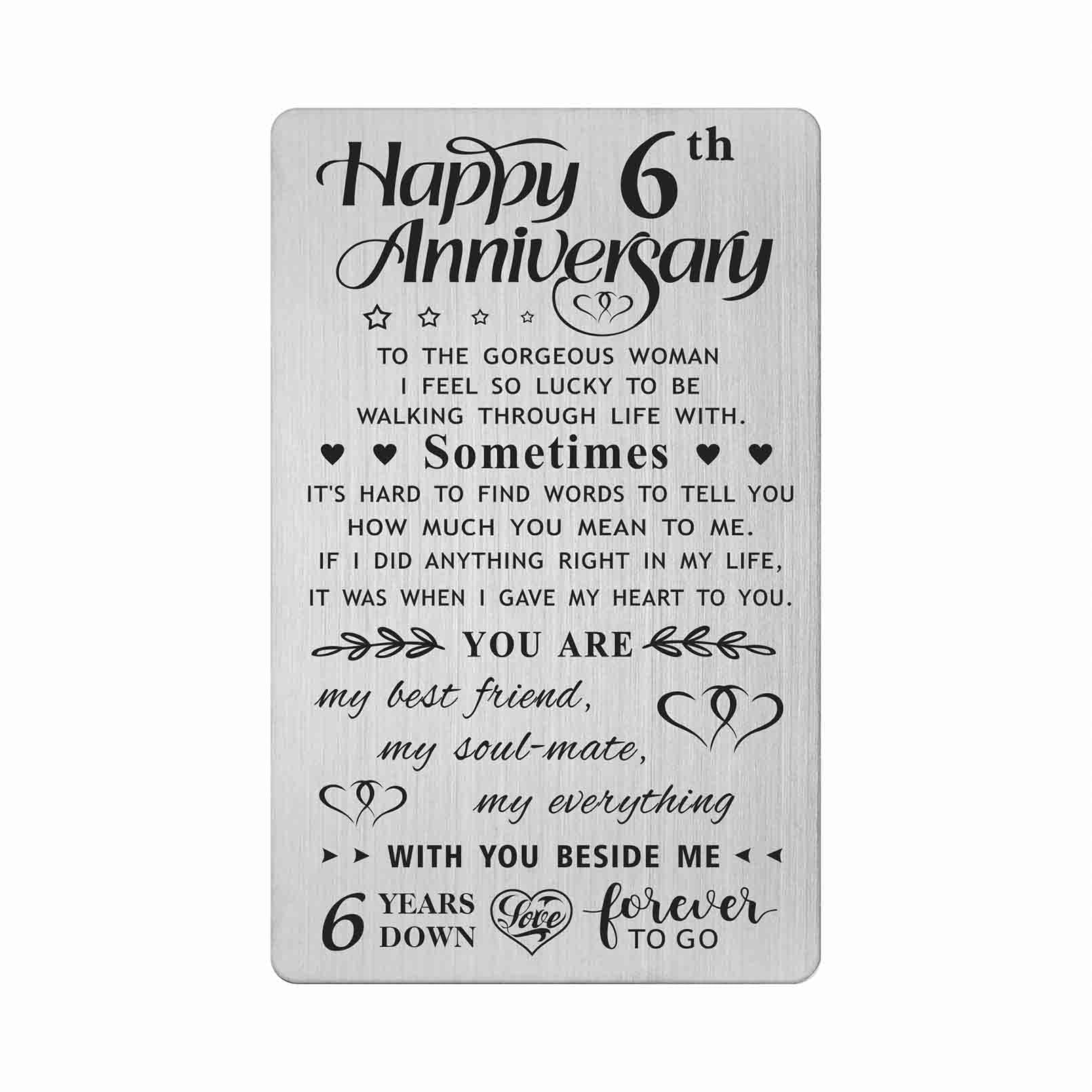 FALOGI 6th Wedding Anniversary Card Gifts for Wife, Happy 6 Year Anniversary Card, Metal Engraved Wallet Card