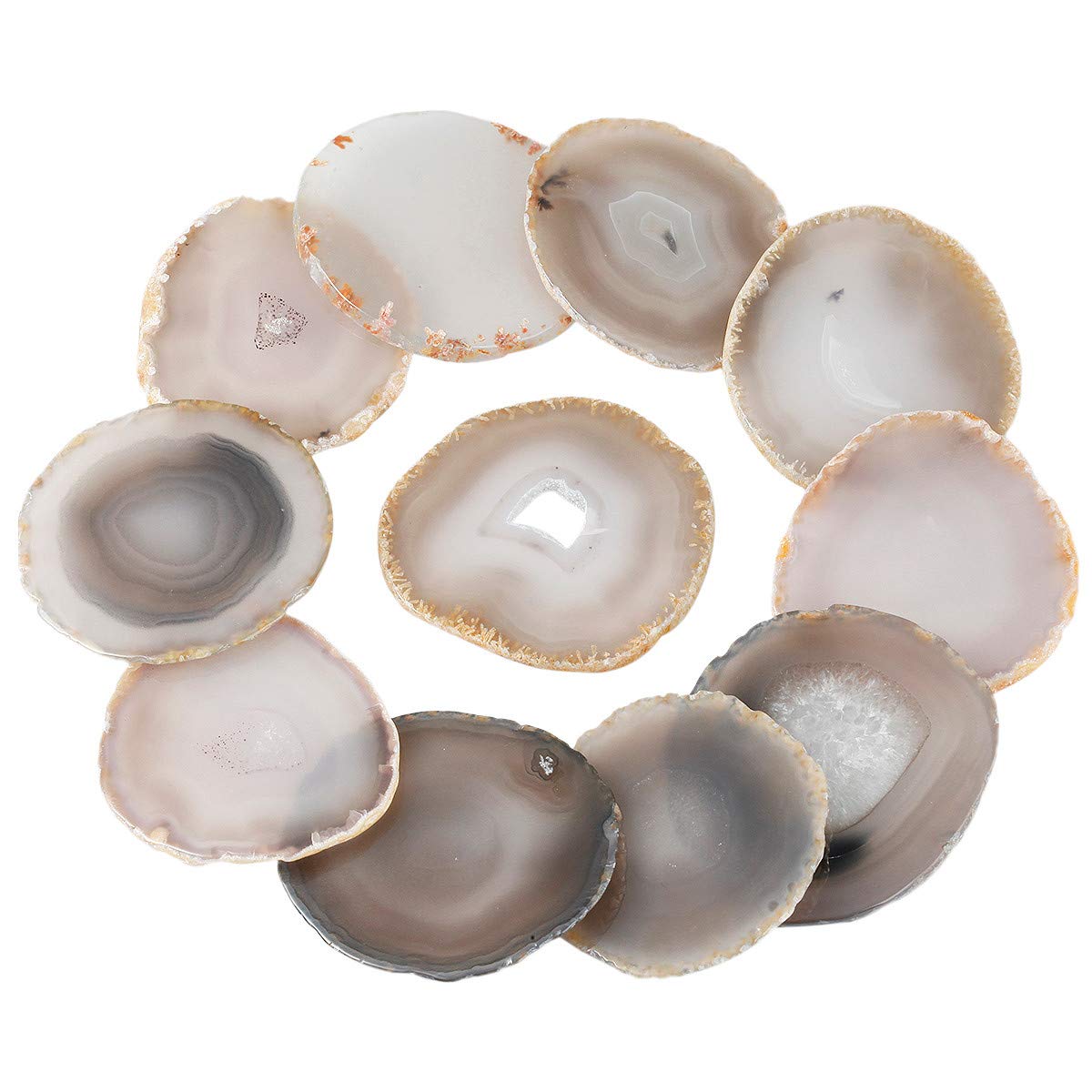 KYEYGWO 10 Pcs Polished Agate Geode Slices Stone for Home Decoration, Round Healing Crystals for Jewelry Making, Place Cards for Weddings
