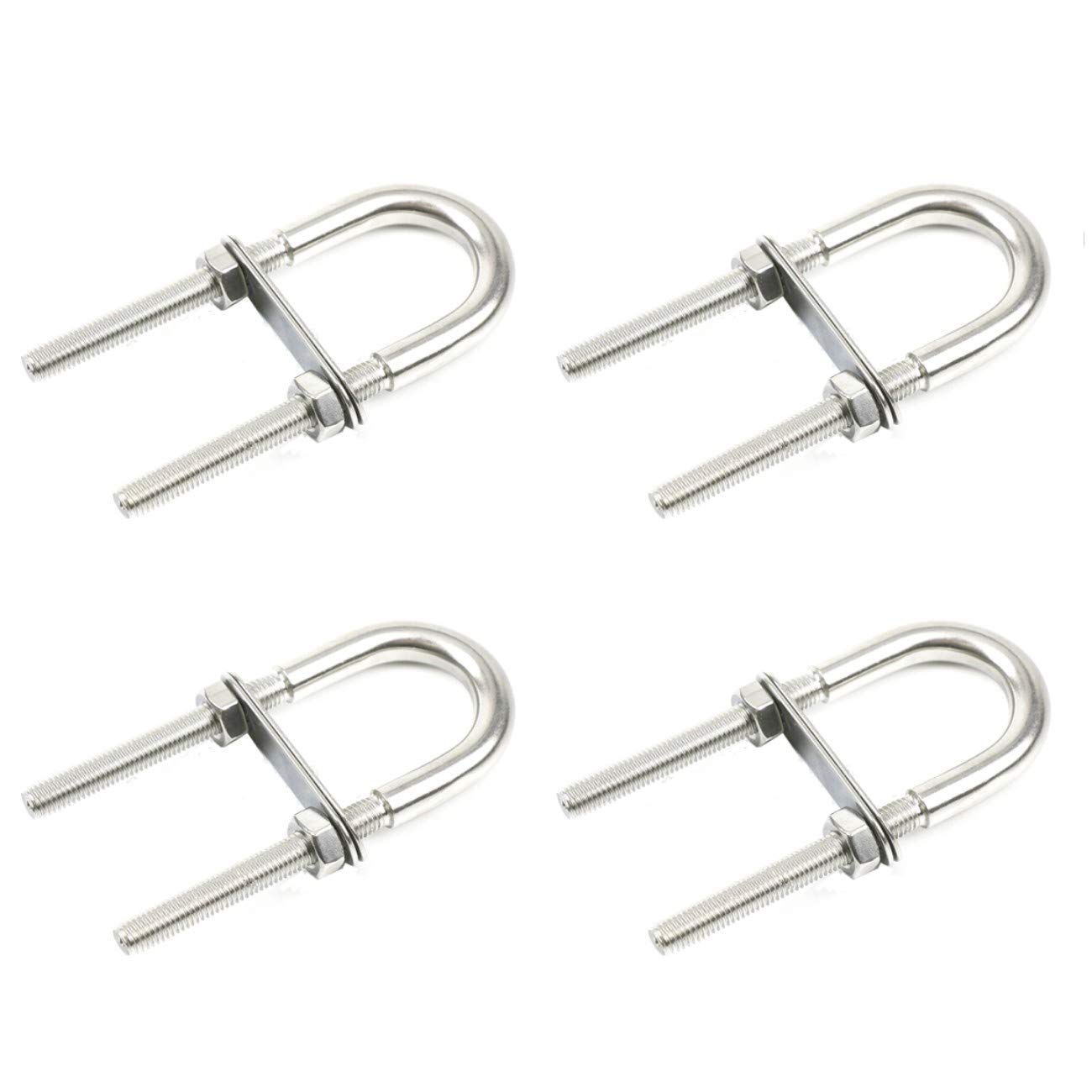 JZK 4 x Stainless steel U bolt set M5x78 oval round U-bolts with nut and plate for boat hardware automotive
