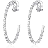 YOQUCOL 4.3CM(1.7in) Clip On Hoop Earrings Cubic Zirconia Non Pierced Ears Hoops for Women