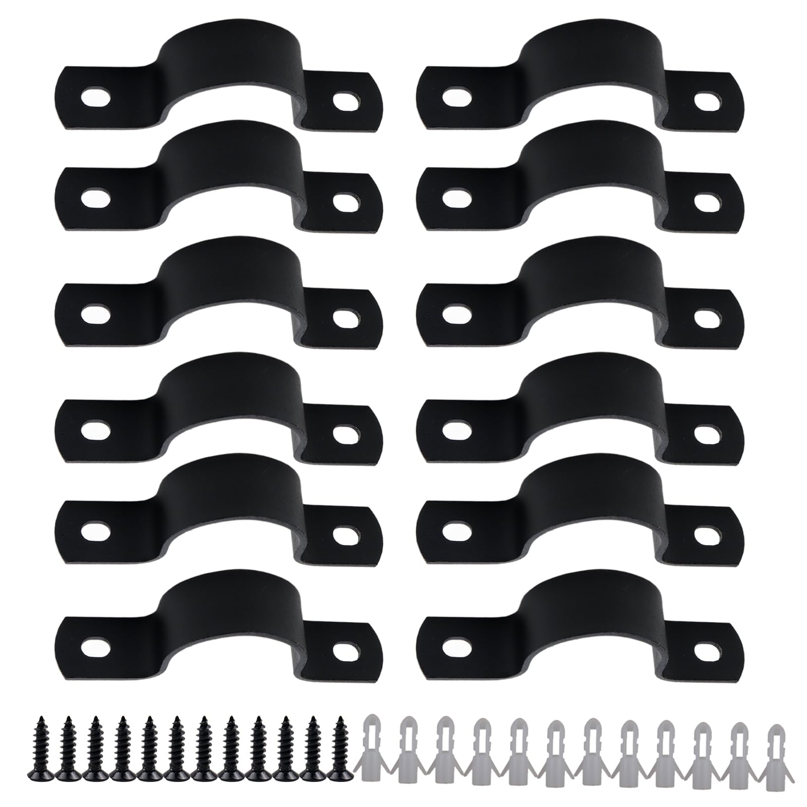 Photo 1 of 1 Inch DN25 Pipe Strap 12Pcs, Two Hole Fixing U Bracket, Rigid Pipe Strap Clamp for Pipe Plumbing System, Black U Clamps