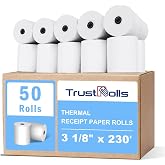 (50 Rolls)3 1/8 x 230 Thermal Paper Receipt Rolls, Smooth Printing for POS Systems, Cash Registers, Restaurants &amp; Retail Printers, 55 GSM. BPA-Free