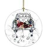 Red Flower in Car First Christmas as Mr & Mrs Ornament First Christmas Ornament Gift for Couple 2021 Christmas First Wedding 