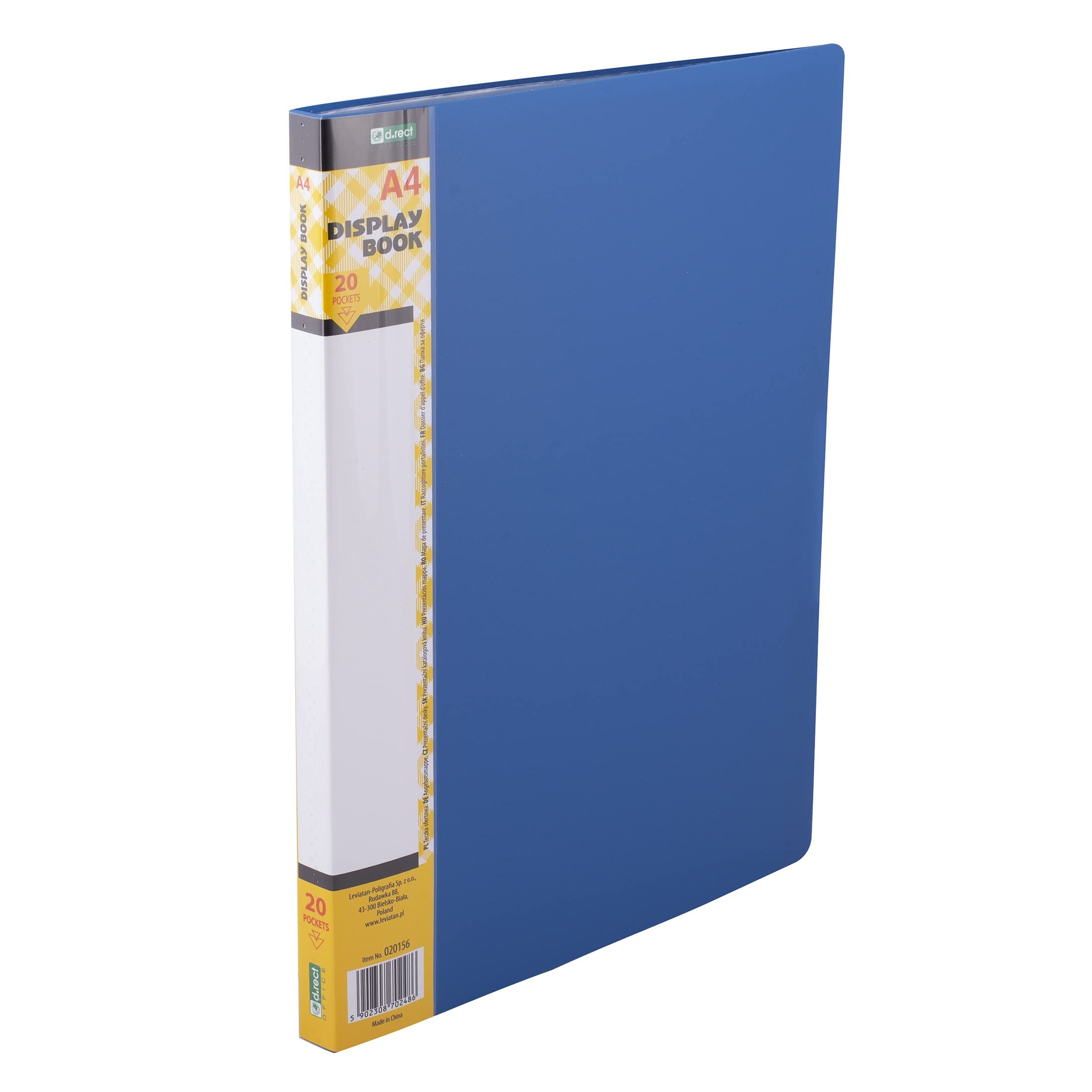 D.RECT Blue A4 20 Pocket Display Folder, Standard Blue, Polypropylene (PP), 210mm Width